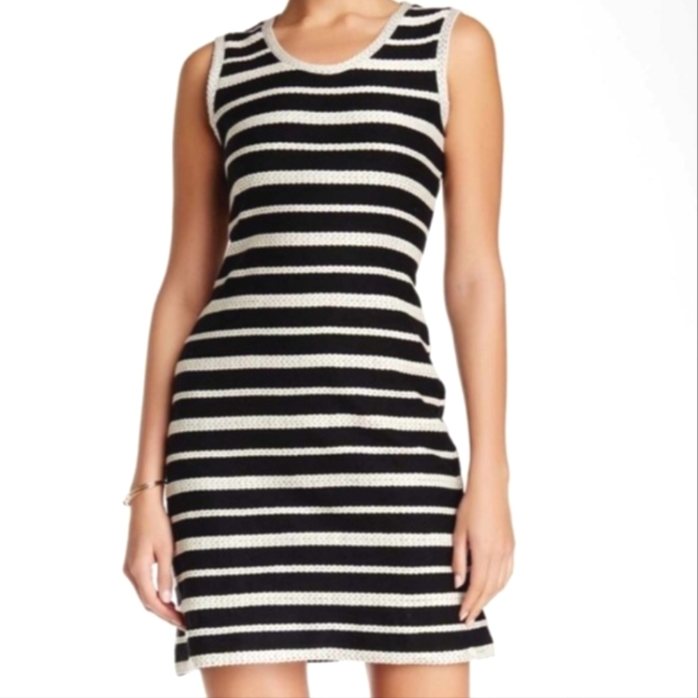 Max Studio | Sleeveless Textured Stripes | Sheath Dress | Mini | Crochet Details